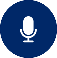 Microphone icon on blue circular background.
