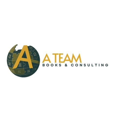 Logo with a stylized 'A' and text 'A Team Books & Consulting'.